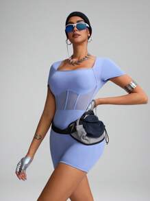 Innovista Women's Light Blue Summer Athleisure Gym Workout One-Piece Romper,Short Sleeve Backless Criss-Cross -Lifting Sport Suit,Breathable Activewear - Mauve Purple - View 10