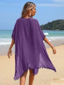 Swim Vcay Women's Summer Vacation Tassel Trim Cover Up Dress - Purple - View 2