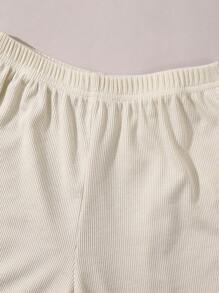 SHEIN Girls Casual Simple Round Neck Short Sleeve Shorts Set For Home & Outdoor, Summer New Arrival - Apricot - View 3