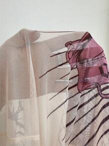 POPSWAY Plus Size Women Gothic Rock Dragon Print Mesh See-Through Fitted Base Layer Top, Y2K Baddie Vintage Style Long Sleeve T-Shirt, Spring/Summer - Apricot - View 7