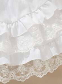 SHEIN Baby Girl Sweet Lace Ruffle Collar Short Sleeve Cardigan And Asymmetrical Ruffled Peplum Skirt Full Outfit Set, Suitable For Summer - Multicolor - View 7