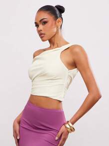 Hauture Women's Casual Office Summer Look Twisted Shoulder Top - Apricot - View 4