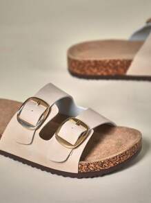 Mini mi Sandalia de corcho con hebilla grande y suela de PU negro como la mejor vendedora, con soporto del arco, versátil y cómoda para niños