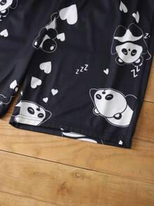 CoupledUp Conjunto de pijama de hombre con estampado lindo de panda, ropa de estar en casa