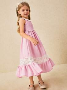 SHEIN Young Girls' Elegant Pink Ruffled Collar Sleeveless Dress - Pink - View 4
