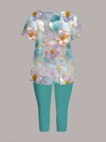 EMERY ROSE 2 bộ đồ áo và quần dài thanh lịch in hoa cỡ lớn cho nữ đi nghỉ - Nhiều màu - Xem 2