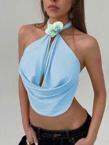 Aloruh Romantisches, rückenfrei, sexy V-Ausschnitt Top mit Blumenmuster für Frauen, geeignet für Frühlings-/Sommerurlaube und Dates