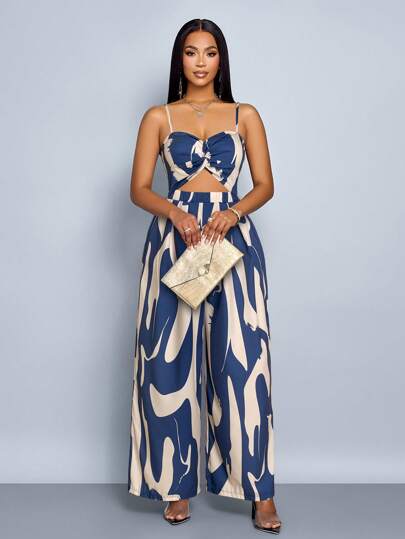 SOLERSUN Mono de pierna ancha con estampado floral, correa de espagueti y sin mangas, elegante y casual para primavera y verano