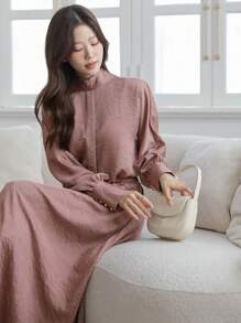 DAZY 女士两件套日常穿搭，秋季家居服套装 - 粉色 - 查看 9