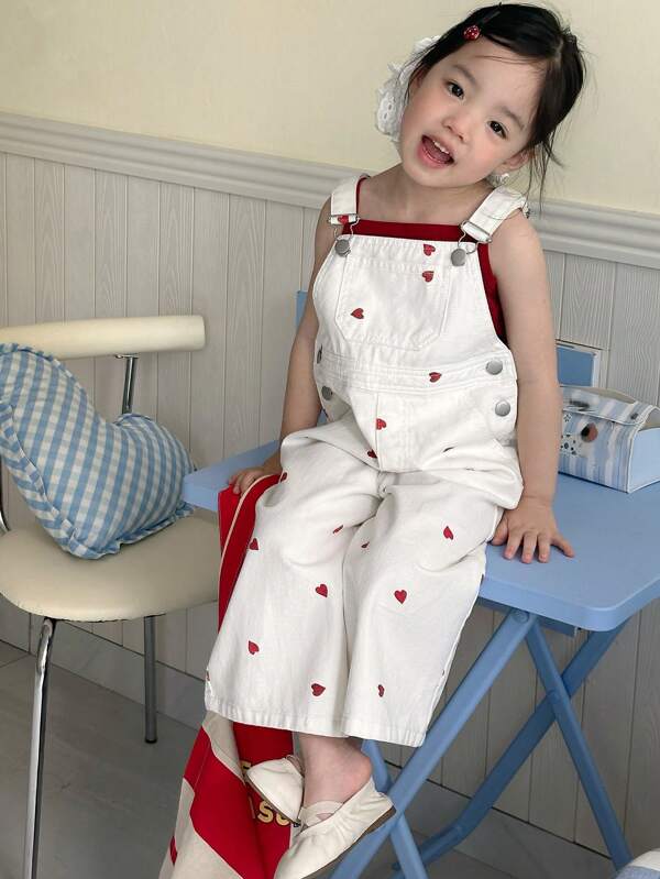 Dazy Kids Conjunto de peto y mono de estilo coreano lindo con estampado completo en toda la prenda para niña en verano