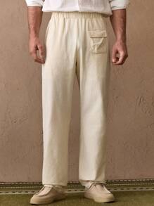 Manfinity VCAY Men's Woven Casual Loose Fit Solid Color Elastic Waist Straight Leg Trousers, Everyday Wear - Apricot - View 5