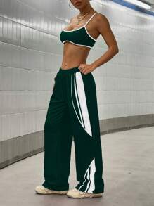 StreetHx Women Casual Streetwear Color Block Tank Top + Sweatpants 2 Pieces Set - Multicolor - View 3