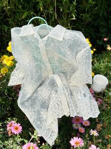 DAZY 女士休闲蕾丝透明长袖衬衫，休闲与度假