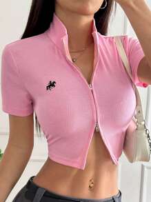 SHEIN EZwear Chaqueta minimalista de moda rosa para mujer, adecuada para el verano