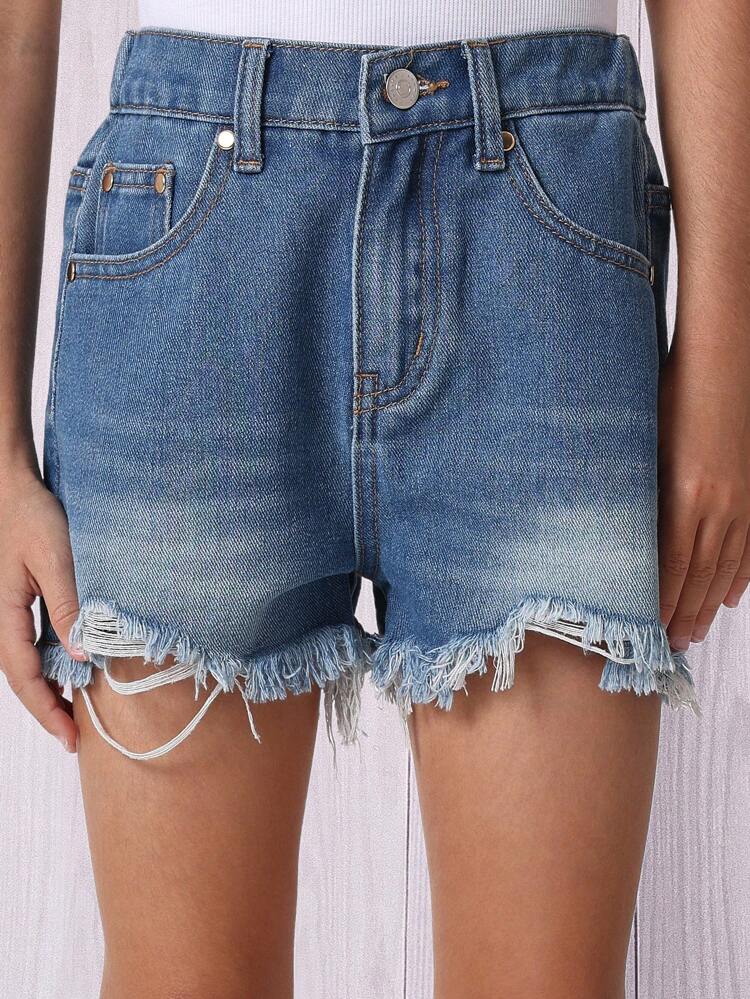 Pantaloncini in denim con orlo grezzo e effetto consumato per ragazze adolescenti