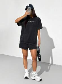 SHEIN EZwear Completo sportivo casual in maglia nero per donna
