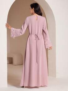 Veilorie Women's Elegant Beaded Bow Decorated Arabian Style Dress, Modest - Pink - View 2