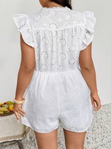 SHEIN Frenchy Plus Size Summer Casual Vacation Solid Embroidered Cap Sleeve Jumpsuit, Suitable For Beach Holiday - White - View 2