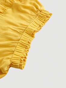 SHEIN MOD Women's Casual Plain Texture Ruffle Hem Shorts, Summer - Yellow - View 4