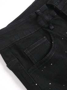 Manfinity Homme Men's Rhinestone Decor Zipper Pocket Skinny Fit Jeans Men Rhinestone Jeans Urban Hang Out Street Workout