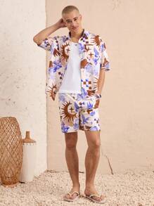 Manfinity VCAY Bộ 2 áo sơ mi tay ngắn cổ bẻ in kỹ thuật số dáng rộng cho nam và quần short, có nhiều kích cỡ - Nhiều màu - Xem 3