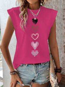 SHEIN LUNE Damen Lässig Rundhals Kurzarm Herz Muster Strick T-Shirt, Bestseller