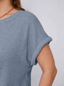 SHEIN Clasi 女式加大码纯色圆领短袖扭腰休闲T恤 - 藍色 - 查看 8