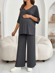 SHEIN Maternity Two Pieces Suits,Maternity Set,Maternity Clothes - Dark Grey - View 5