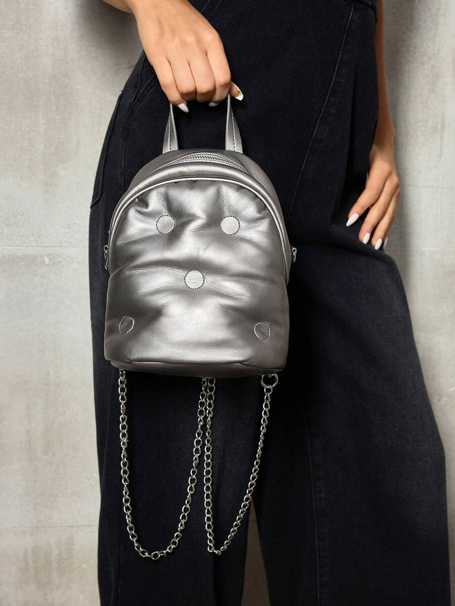 SHECARRY Fashion Versatile Embroidered Copper Padded Small Backpack - Bronze - View 1