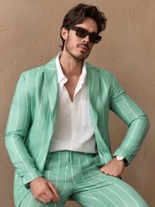 Manfinity VCAY 2pcs/Set Young Men Casual Loose Fit Woven Jacket And Elastic Waist Straight Leg Pants Set - Green - View 2