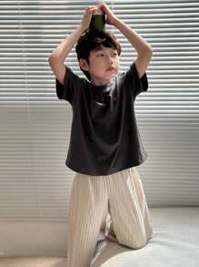 Dazy Kids 青少年男孩纯色圆领短袖T恤和裤子睡衣套装 - 灰色 - 查看 2