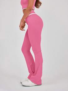 Musera Sport سروال رياضي ذو خصر عالي مشكل بتفاصيل ربط، مناسب للبادل والتنس وبيكل بول والجيم والياقة البدنية - روز أحمر - مشاهدة 4