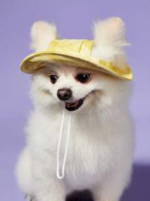 PETSIN Casual Simple Dopamine Printed Pet Sun Hat, Ventilated Cotton Outdoor Camping Dog Cowboy Hat, Yellow - Multicolor - View 3