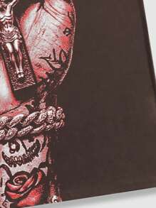 ROMWE MEN Goth Men Printed Crew Neck Casual Tank Top - Coffee Brown - View 4