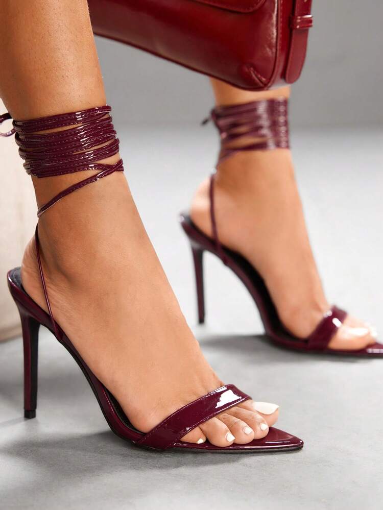 CUCCOO SZL Women's Outdoor Pointed Toe Stiletto High Heel Rhinestone Decor Sexy Red Pump Shoes