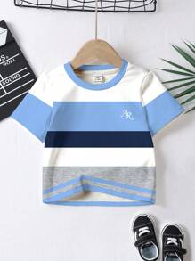 SHEIN 3 pièces T-shirts à manches courtes pour bébé garçon, style classique décontracté, imprimé graphique couleur bloquée, col rond, convient pour l'été - Multicolore - Voir 4