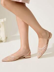 CUCCOO CHICEST Giày lười đế bằng lưới ren màu hồng thoáng khí thanh lịch thoải mái cho nữ - Hồng - Xem 10