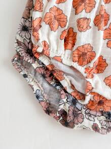 Loomiva 2pcs Baby Girl Floral Print Elastic Waist Casual Shorts Set