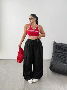 SHEIN Tall CURVE Plus Size Casual Cargo Pants, Fashionable & Suitable For Summer Fall Cloth For Women