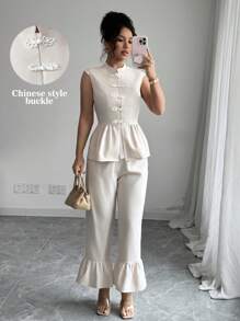 Elenzga Women Two Pieces Outfits For Daily Wear - Apricot - View 1