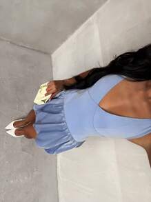 Glamine Abito corto casual da donna con scollo a V, vita arricciata, tessuto riflettente, stile minimalista per il business