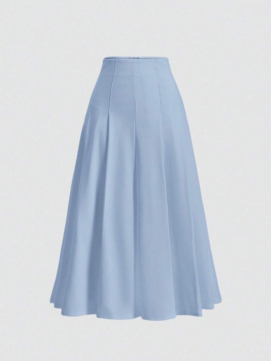 SHEIN MOD 女士纯色后拉链优雅办公室半身裙 - 藍色 - 查看 1