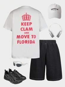 Tween Boy Letter Print Round Neck Short Sleeve T-Shirt, Summer - White - View 4