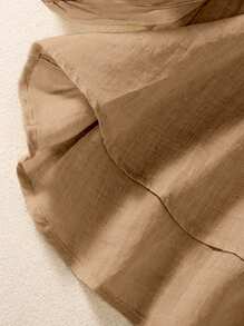 Áo cánh vải lanh cổ chữ V rộng rãi đa năng mới giúp thon gọn dành cho người ngoại cỡ - Màu Khaki - Xem 3