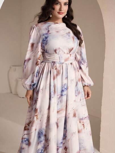 Veilorie שמלה אלגנטית בסגנון ערבי במידות גדולות לנשים בצבע עניבה