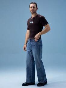 FeverCity Short Sleeve Crew Neck Slim Fit Printed T-Shirt For Men, Summer - Coffee Brown - View 4