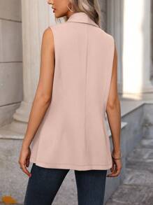 SHEIN LUNE Women's Sleeveless Cinched Waist Open Front Blazer, Summer Office Outfits For Women Professional Women Clothes In Fall/Winter - Dusty Pink - View 2