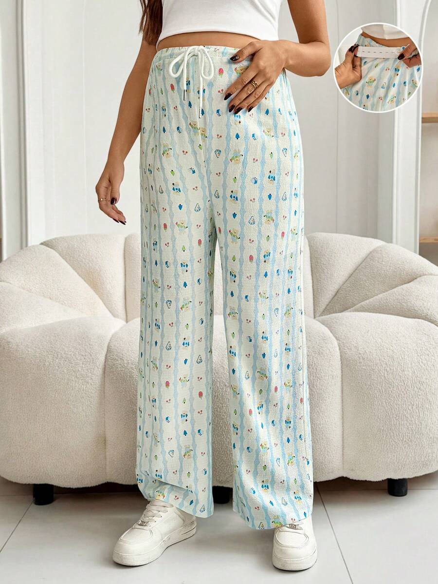 SHEIN Pantalones holgados de maternidad con estampado de dibujos animados, cintura ajustable - Multicolor - Ver 1