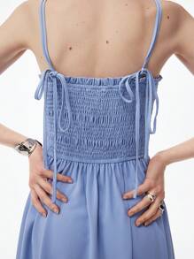 LYSMO Vestido casual de escote caído diseño tejido azul de vacaciones