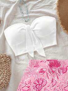 Soleia Bộ đồ đi nghỉ giản dị in hình vỏ sò thủ công phong cách biển màu hồng, thích hợp cho mùa hè và bãi biển, dành cho nữ - Nhiều màu - Xem 5